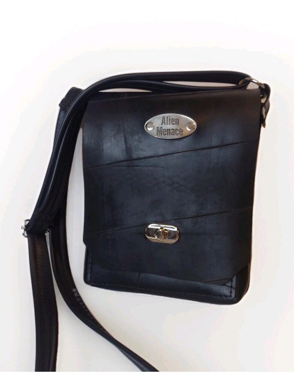 Alien Menace Upcycled Recycled Rubber Crossbody Messenger Bag Techwear Unisex